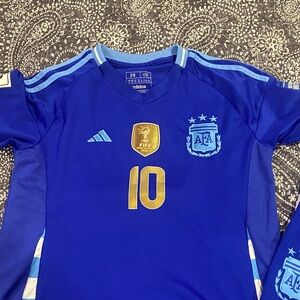 Messi Argentina Adidas Kids Royal Blue Soccer Jersey with Gold Accents